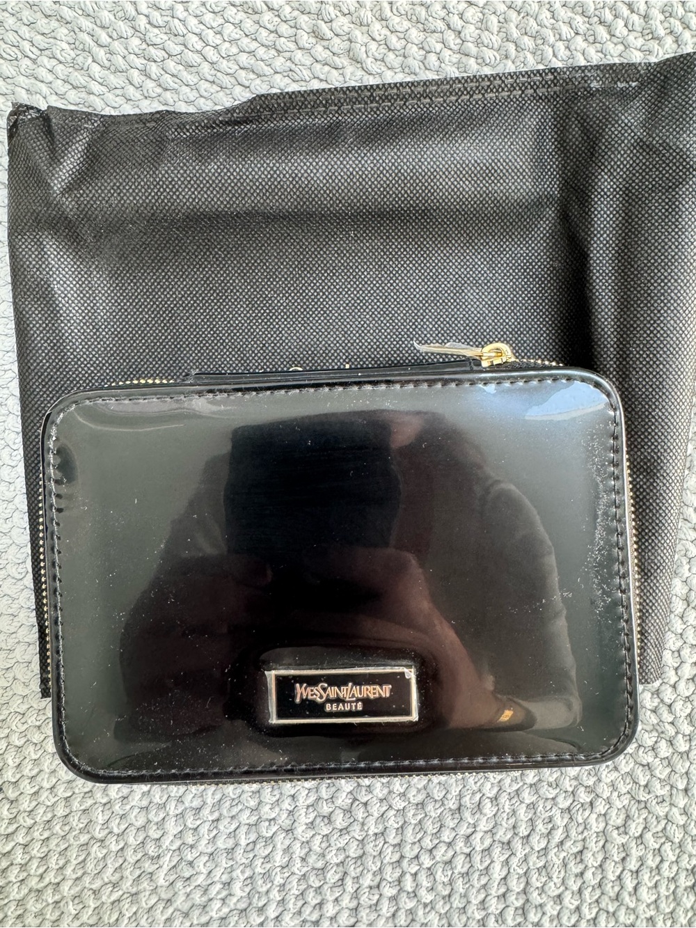 Yves Saint Laurent Black Patent Leather Travel Toiletry Case Vanity with mirror